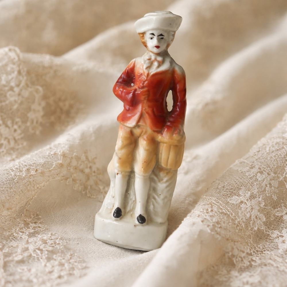Vintage Made in Japan Gentleman Figurine Red Coat Mini Porcelain Figure